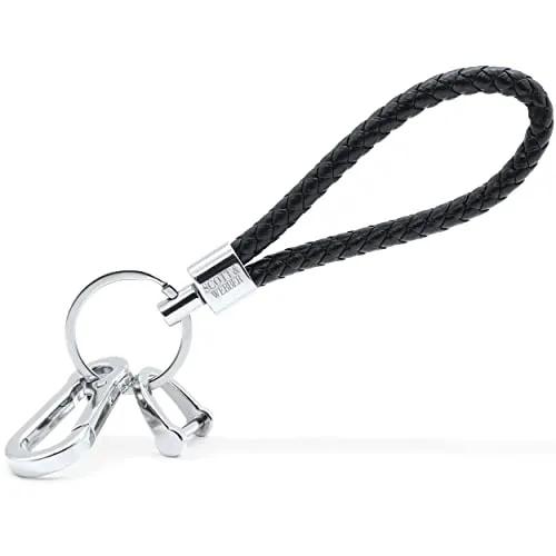 Scott & Webber® - Schlüsselanhänger aus geflochtenem Leder mit Edelstahl Schlüsselring, Karabiner und Schraubverschluss ideal für Autoschlüssel - für Männer und Frauen
