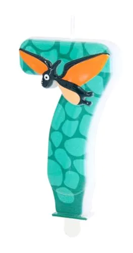 Zahlenkerzen * SÜSSER DINO * mit Steckfuß als Deko für Kindergeburtstag | ca. 11x5,5cm | T-Rex Dinos Dinosaurier Tortendeko Kinder Geburtstag Geburtstagskerze Zahlen Kerzen, Farbe: Dino, Größe: Zahl 7