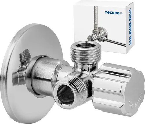 tecuro Doppeleckventil Eckventil 1/2 Zoll (DN 15), mit 3/8 Zoll Abgängen - chrom