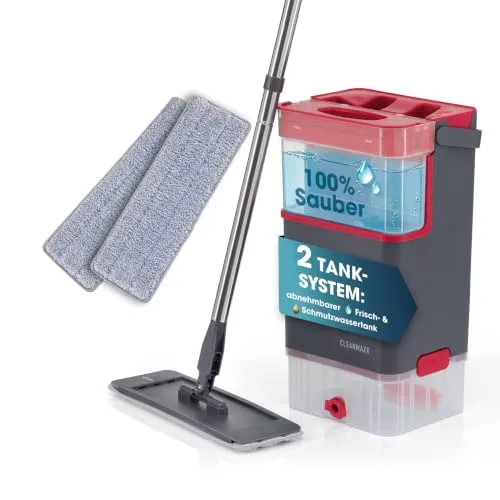 CLEANmaxx Wischmopp 2-Kammer Wischsystem mit Eimer und Mikrofasertüchern