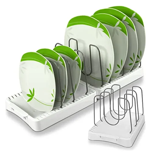 cookenia Pfannenhalter - platzsparender, kompakter und rutschfester Pfannen Organizer, vielseitig verwendbar und eignet sich als verstellbarer Topf-Deckelhalter oder Ablage für Geschirr und Töpfe