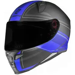 Bogotto FF110 Cinder Helm, schwarz-blau, Größe XS - Motorradhelm mit kratzfestem Visier, vorbereitet für Pinlockscheibe und selbsttönendes Visier für optimalen Schutz und Komfort bei jeder Fahrt.