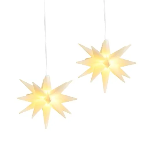 IC Winterworld 2er Set Weihnachtsstern ca. Ø 12 cm im 3D Design beleuchtet zum Hängen | ideal als Fenster-Stern für innen und außen | aus robustem Kunststoff | batteriebetrieben | Timer