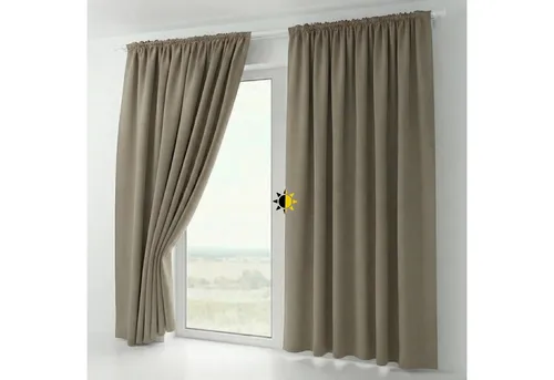 Beautex Verdunkelungsvorhang 2er Set - Hellbraun - Fertiggardinen mit Kräuselband, ideal für optimalen Lichtschutz und gemütliche Atmosphäre in Ihrem Raum.