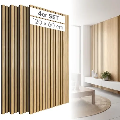 skølm Rune Akustikpaneele Holz 120x60 cm – Schallabsorber im 4er Set - Verbessern Sie die Akustik in Ihren Räumen mit den eleganten skølm Rune Akustikpaneelen. Die Paneele aus robustem Material bieten eine natürliche Holzoptik und sind einfach zu montieren – ideal für Wohn- und Arbeitsbereiche.