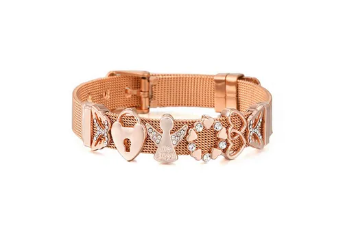 Karma NH11149039 Charm-Armband Damen Edelstahl 22 cm verstellbar Roségold vergoldet Geschenk für Frauen Damenarmband Edelstahlarmband modern (Roségold)