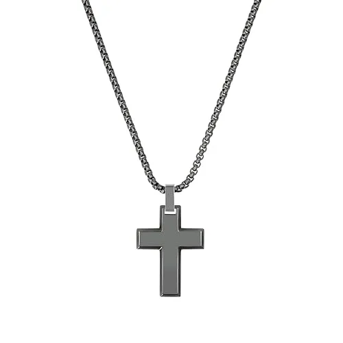 s.Oliver Herren Kette mit Kreuz-Anhänger - Hochwertige Edelstahlkette mit 55+5 cm Länge und praktischem Karabinerverschluss. Ideal als Geschenk in eleganter Schmuckbox - perfekt für jeden Anlass!