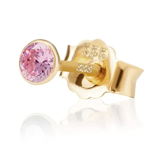 NKlaus Einzel 3,0mm 333 Gelb Gold 8 Karat Ohrstecker Kristall Zirkonia Pink Butterfly Verschluss Damen Mädchen 3354