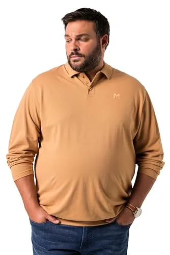 Men Plus Herren große Größen Übergrößen Menswear L-8XL Men+ Poloshirt, Bauchfit, Basic, Piqué, Langarm, bis 10 XL Hellbraun 5XL 836274313-5XL