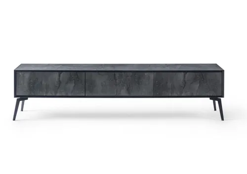 TV Unterschrank Lowboard Grau 220 cm - Modernes Medienmöbel mit 3 Schubfächern, ideal für Ihr Wohnzimmer. Robuste Holzqualität und elegante graue Farbe bieten stilvollen Stauraum für Ihre Unterhaltungselektronik.