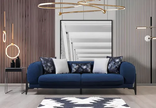 Blauer Dreisitzer Luxus Couch Moderne Sofas Wohnzimmermöbel Edelstahl