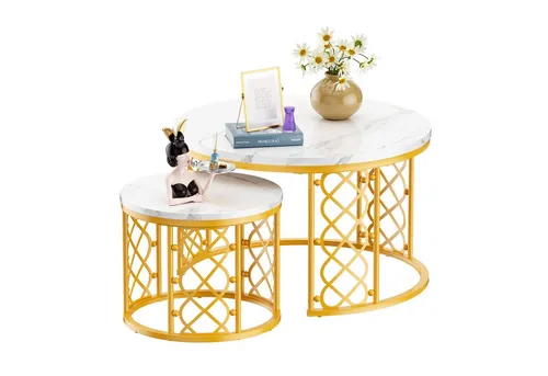 OKWISH Couchtisch 2-tlg. Marmor-Optik