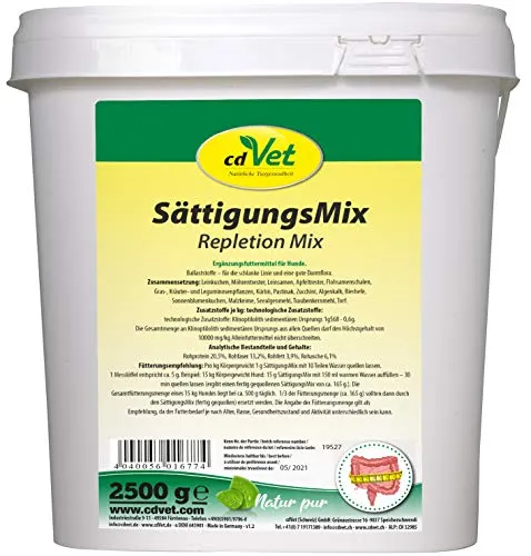 cdVet Sättigungsmix, 2.5 kg für Hunde - Ergänzungsfuttermittel zur Unterstützung der schlanken Linie. Mit wertvollen Ballaststoffen für ein volles Sättigungsgefühl, ohne den Energiegehalt zu erhöhen.