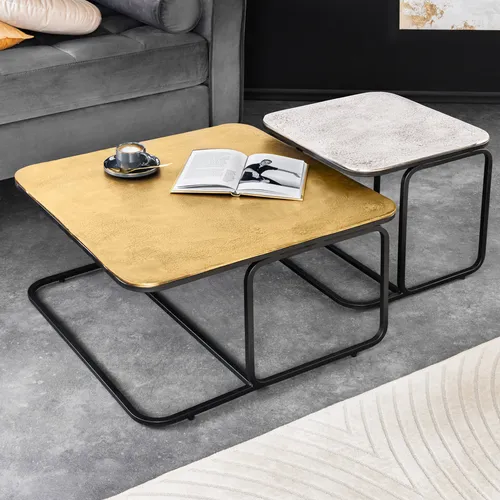 riess-ambiente Couchtisch Set ABSTRACT 60cm – Gold, Silber, Schwarz - Elegantes 2er-Set handgefertigter Couchtische mit stilvollem Metall-Design. Ideal für glamouröse Wohnräume – flexibel arrangierbar und mit stabilen Gestellen für vielseitigen Einsatz.