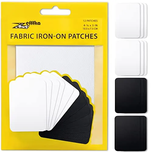 ZEFFFKA Kleider-Flicken zum Aufbügeln für Innen und Außen Stärkster Kleber 100% Baumwolle Verschiedene schwarz Weiß Farben Reparatur-Dekorationsset 12 Stück Größe 3