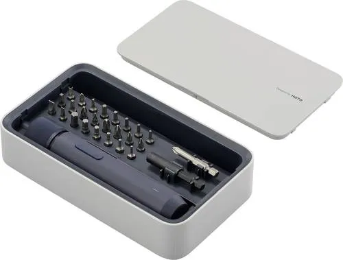 HOTO Akkuschrauber - Magnetischer Elektrischer Schraubendreher Set in Schwarz - Akkuschrauber Set mit 25 Bits, 3 Drehmomentstufen und 1500 mAh Akku. Ideal für präzise Arbeiten und Heimdekoration – inkl. schattenlosem LED-Licht und magnetischer Aufbewahrung.