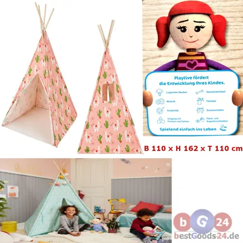 Kinder Tipi Zelt Spielzelt Playtive Baumwolle Holzgestänge Rosa Spielhaus