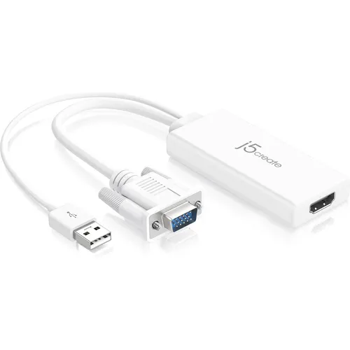 j5create JDA214-N VGA zu HDMI Adapter - VGA zu HDMI Video Audio Adapter, 0,176 m lang, ermöglicht die Verbindung von VGA-Quellen mit HDMI-Displays für optimale Bild- und Tonqualität.
