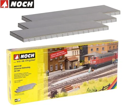 Noch-66010 UniversalBahnsteig 3erSet - Modelleisenbahnen-Zubehör: Hochwertiges 3er Set UniversalBahnsteige für vielfältige Einsatzmöglichkeiten in Ihrer Modelleisenbahnanlage.