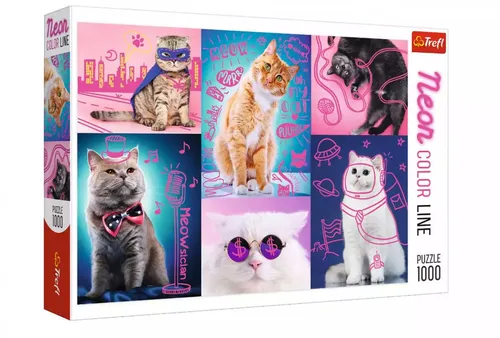 Trefl Puzzle Superkatzen - 1000 Teile, Neon Color Line mit hoher Farbsättigung, ideal für Erholung und als Geschenk für Erwachsene und Kinder ab 12 Jahren