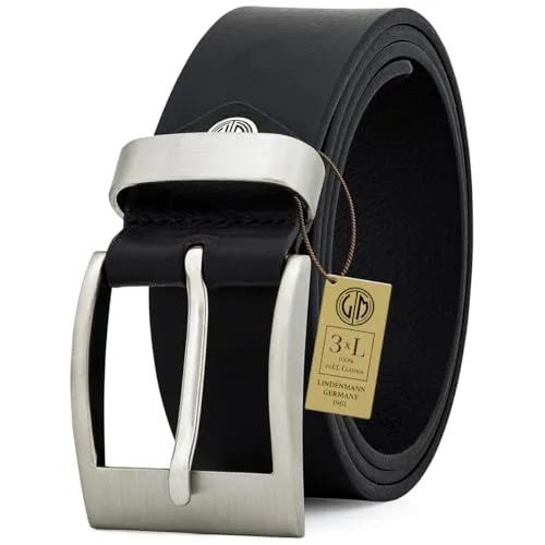 LINDENMANN Leder-Gürtel Herren 40 mm breit, Gürtel Herren Echt-Büffel-Leder Gürtel, Ledergürtel, Jeans-Gürtel schwarz, Größe/Size:Bundweite 115 cm Gesamtlänge 130 cm W 45.3 XXL