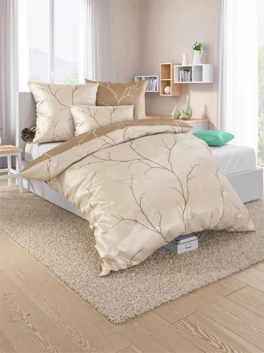 Witt Feinbiber Bettwäsche Set, 2-teilig, beige-schoko von Witt