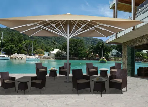 XXL-Marktschirm HWC-D20b, Gastronomie-Luxus-Sonnenschirm, 5x5m, beige