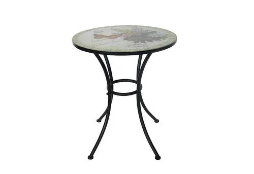 HTI-Living Gartentisch Celia – Vintage Metalltisch für Balkon und Terrasse - Stabiler Gartentisch Celia mit 57 cm Durchmesser und ansprechendem Motivaufdruck, ideal für gemütliche Snacks im Freien. Robust und langlebig, perfekt für jeden Außenbereich.
