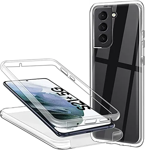 Schutzhülle für Samsung Galaxy S21 Plus 5G (S21 + 6,7 Zoll), 360-Grad-Schutz, transparent, weich, dünn, Schutzhülle aus TPU-Silikon, Vorderseite und Polycarbonat, Kratzfest, stoßfest, Full Body Case