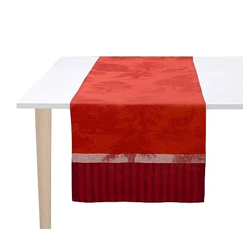 Le Jacquard Français Tischläufer Souveraine Carmin 50x150 cm - Eleganter Tischläufer aus 100% Leinen in leuchtendem Rot, OEKO-TEX zertifiziert – ideal für stilvolle Tischdekoration.