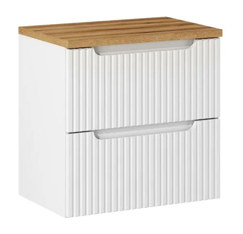 Lomadox Waschbeckenschrank NEWPORT-56-WHITE - Stylischer Waschtischunterschrank für kleine Badezimmer, 60cm breit, mit gerillter Front und Softclose-Schubladen für optimale Funktionalität und elegantes Design.