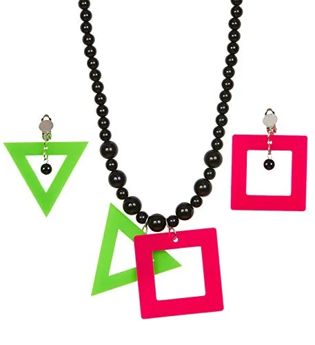 Widmann 05838 - Neonfarbenes Schmuckset mit Kette und Ohrringen, 80er Jahre Stil für Karneval und Mottopartys