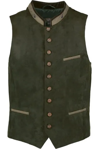 orbis Trachtenweste - Stilvolle Trachtenweste in Velours Optik mit besticktem Kragen und verstellbarem Rückenriegel, perfekt für besondere Anlässe und festliche Events.