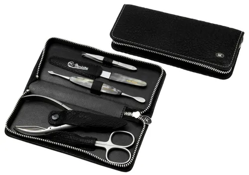 Hans Kniebes 5-tlg. Manicure Set Maniküre-Etui für Herren Büffelleder rostfrei