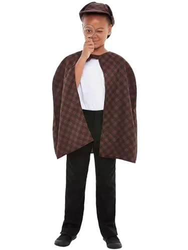 Smiffys Detektiv-Zubehör Set für Kinder - Kostüme für Kinder, inkl. Umhang, Mütze und Lupe – ideal für kleine Detektive und sicher getestet nach EN71. Perfekt für kreative Rollenspiele!