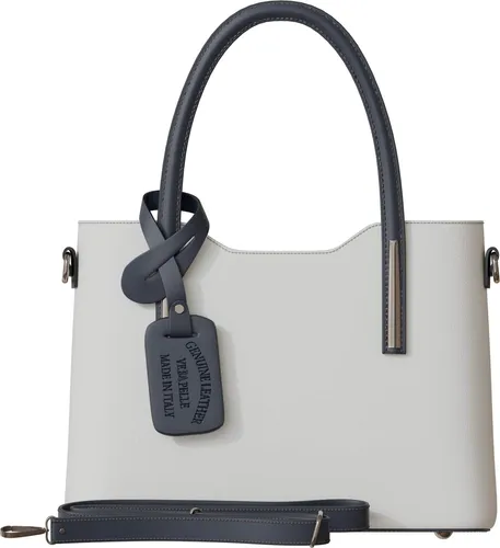 Damen Hand Umhänge Henkel Tasche aus echtem Leder 30637 beige/nero