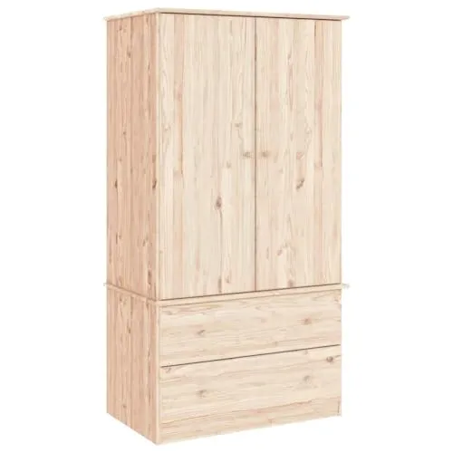 vidaXL Kleiderschrank mit Kleiderstange und 2 Schubladen - Kleiderschrank aus massivem Kiefernholz, langlebig und rustikal, bietet reichlich Stauraum für Kleidung und Accessoires.