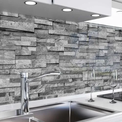 danario Küchenrückwand selbstklebend - Matt - Spritzschutz Küche - versteifte PET Folie - 0,4 mm - Steinwand - 60cm x 500cm