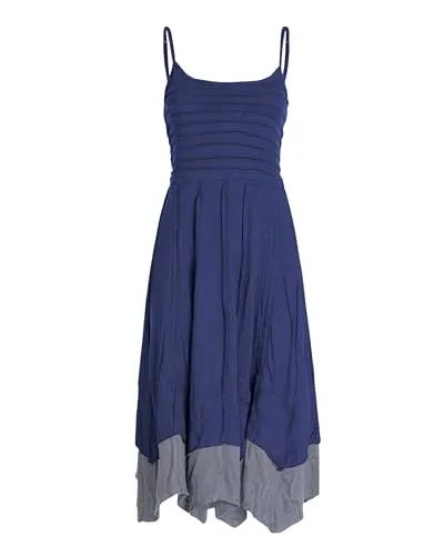Vishes Damen Sommerkleid Dunkelblau mit Spaghettiträgern – Größe 2XL (44) - Vielseitiges Träger-Kleid aus 100% Baumwolle, ideal für Frühjahr und Sommer. Längenverstellbar und im Lagen-Look, für perfekten Tragekomfort und individuelle Styles.
