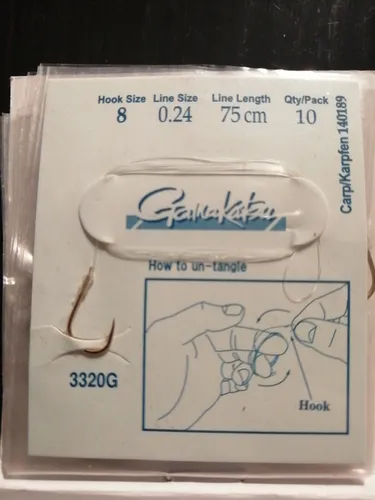 Gamakatsu gebundene Karpfenhaken 3310G Gr.8 0.24 mm 75 cm Haken gold