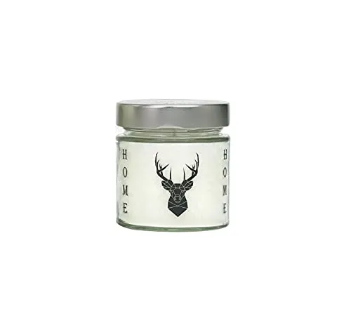 Candle Factory Bedruckte Duftkerze „Hirsch“ aus pflanzlichem Stearin im kleinen dekorativen Schraubglas, ca. 35h Brennzeit, Duft: Cotton Dream