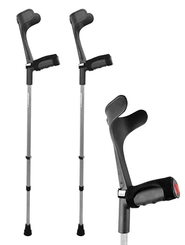 KMINA Unterarmgehstützen Softgriff, Krücken bis 125 kg, Schwarz | 2 Stück, Für Erwachsene und Senioren, Höhenverstellbar in 11 Stufen, Neopren Griffbezüge waschbar, Made in Europe