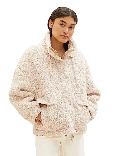 TOM TAILOR Denim Damen 1039901 Jacke - Kuschelige Teddyjacke mit Stehkragen, ideal für Frühling und Herbst, Regular Fit, XL