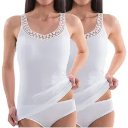 HERMKO Damen Unterhemd 153310 mit Spitze im 2er Pack in weiß von HERMKO