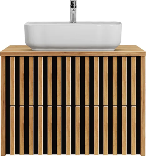Badezimmer Waschtisch 80 cm mit Keramik Aufsatzwaschbecken LUCCA-107 in Eiche Nb.