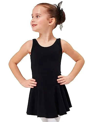 tanzmuster ® Ballettkleidung Ballettkleid Mädchen ärmellos - Nora - aus weichem Baumwollstoff mit breiten Trägern in schwarz, Größe 116/122