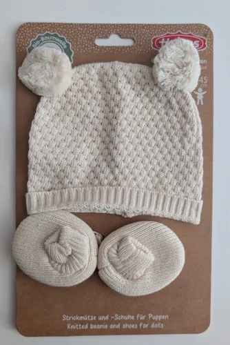 Heless Puppen-Strickset Bommelmütze Strickschuhen aus 100 % Baumwolle 35-45cm