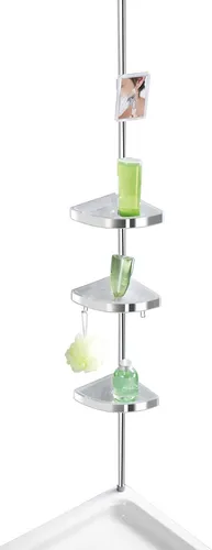 WENKO Teleskop Duschecke Premium - Höhenverstellbares Badregal mit 3 Ablagen und Spiegel, ideal für optimale Ablage in Dusche und Badewanne