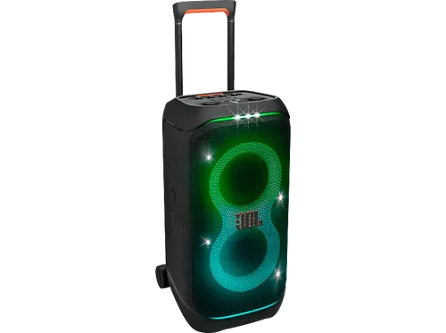 JBL PartyBox Stage 320 - Tragbarer 240W Partylautsprecher mit Bluetooth, Karaoke-Funktion und 18 Stunden Wiedergabezeit, spritzwassergeschützt und mit beeindruckender Lichtshow