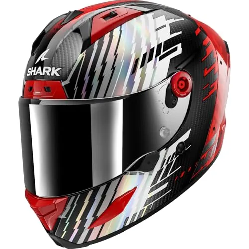 Shark Aeron Edgy Integralhelm - Carbon/Rot/Silber - S - Motorradhelm für anspruchsvolle Fahrer, entwickelt für maximale Sicherheit und Aerodynamik. Hochwertige Materialien und innovatives Belüftungssystem sorgen für optimalen Komfort bei hohen Geschwindigkeiten.